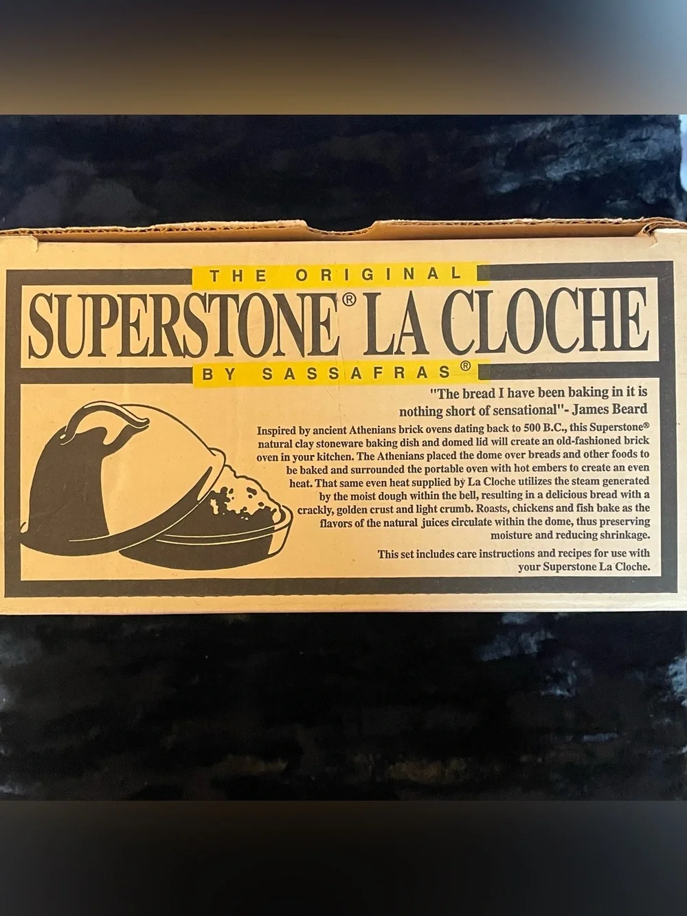 VTG 1991 Sassafras Superstone La Cloche Bread Baking Dome Original Box, Pamphlet